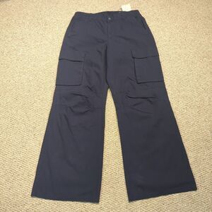 H&M Divided Wide Leg Cargo Pants Womens 10 Blue Utility Pockets Baggy Elastic